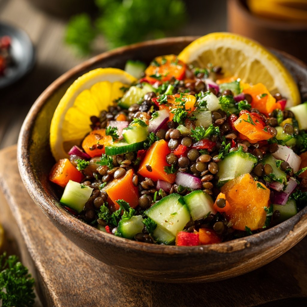 Healthy Lunch Lentil Salad with Lemon